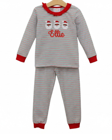 Pre Order: Christmas Candy Stripe Dark Skin Santa Ruffle Set
