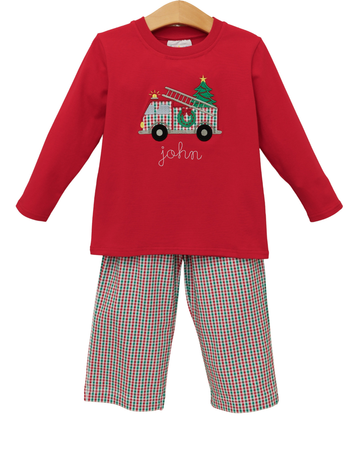 Pre Order: Festive Firetruck Pants Set