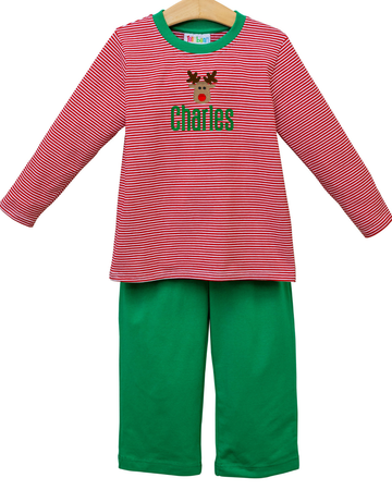Pre Order: Thomas Pants Set (Red Stripe & Green)
