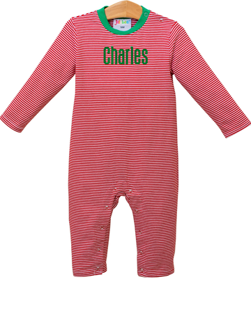 Pre Order: Thomas Romper (Red Stripe & Green)