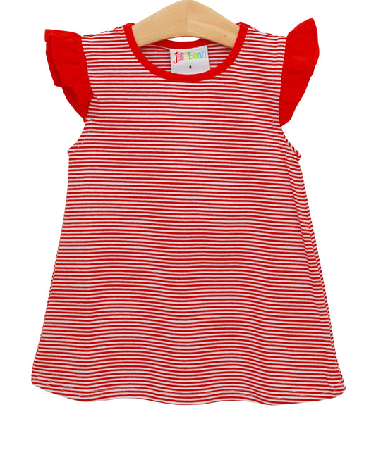 PRE ORDER: Olivia Flutter Top (Red Stripe)