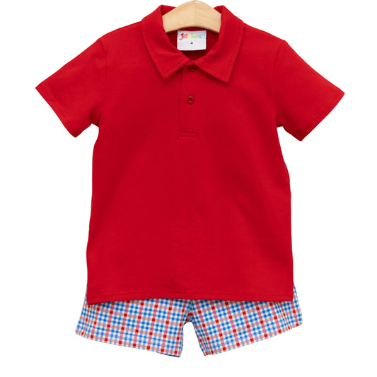 PRE ORDER: Patriotic Plaid Michael Polo Short Set