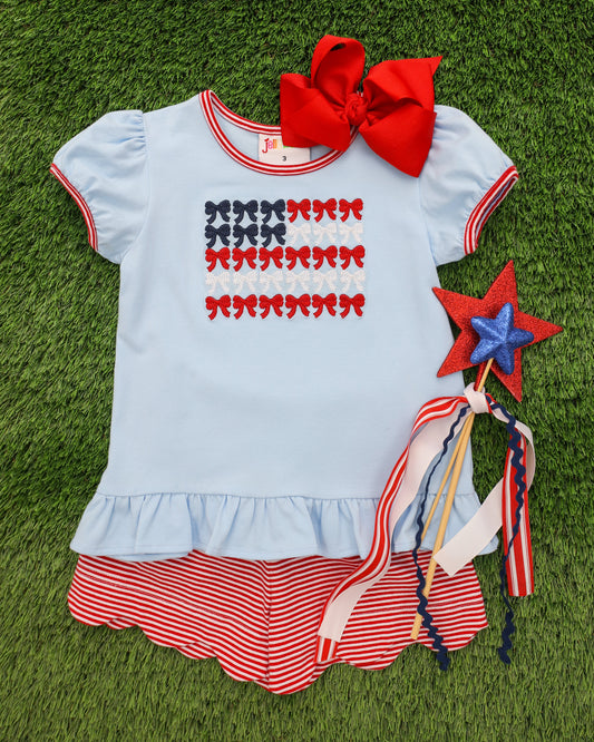 PRE ORDER: Red, White, and Bows Scallop Short Set
