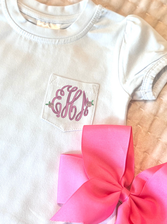 Girls Puff Sleeve Pocket Tee